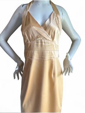 Kay Unger New York Gold Satin Halter dress Elegant Cocktail